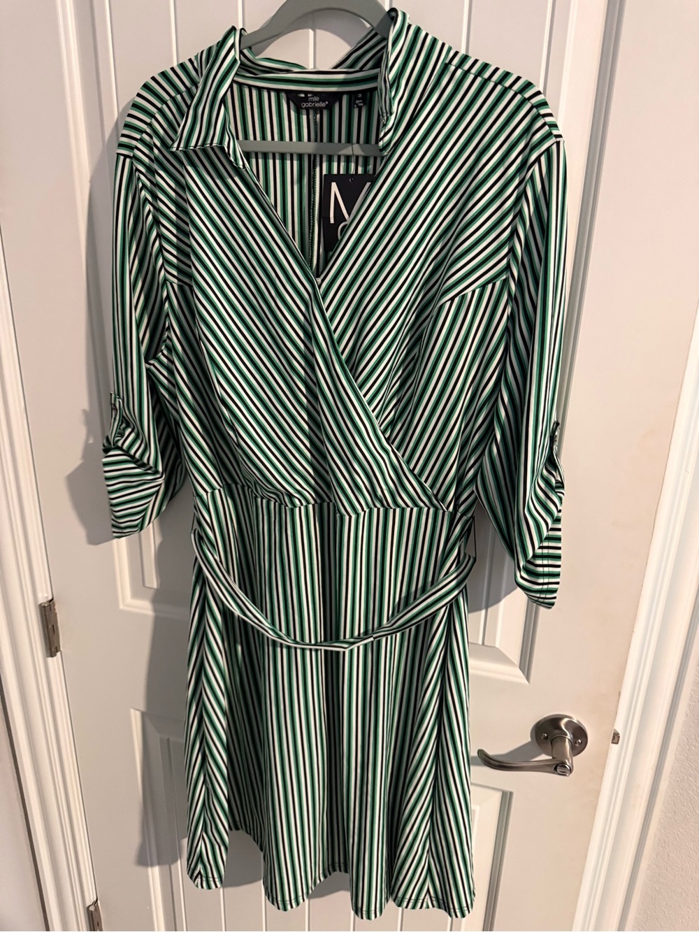Mlle Gabrielle Striped Faux-Wrap Midi Dress — Women’s 2X — NWT